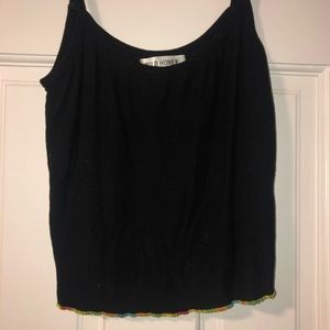 🌿 Black Ribbed Tank Top with Rainbow Trim